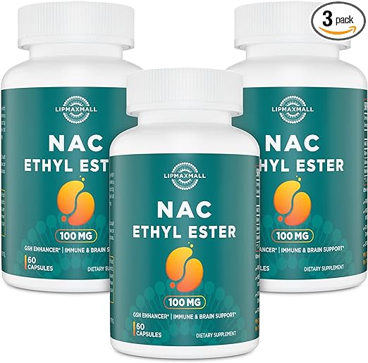 lipmaxmall N-Acetyl Cysteine Ethyl Ester NACET - More Absorption Than 1000mg NAC - Benefit Glutathione - Good for Immune System & Antioxidant for Adults, 100MG (60 Vegetarian Capsules - 3 Pack)