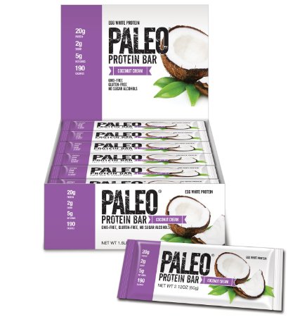 Paleo Protein Bar (Coconut Cream) 12 Bars (20g Egg White Protein 190 Cal & 5 Net Carbs)