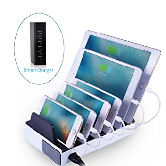 ANTPO 6-Port USB Charging Station Dock 40W Desktop Charger Fast Charging Port with Smart IC Docking Organizer for Multiple Devices iPhone iPad Samsung Galaxy LG Nexus HTC etc (Black)