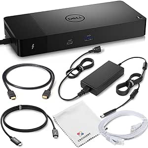 Dell WD22TB4 Thunderbolt 4 Docking Station Bundle: Includes Dell WD22 TB4 Thunderbolt 4 Universal Dock, 180W Power Adapter, HDMI Cable, Thunderbolt 3 Cable, Ethernet Cable & Microfiber Cloth (Renewed)