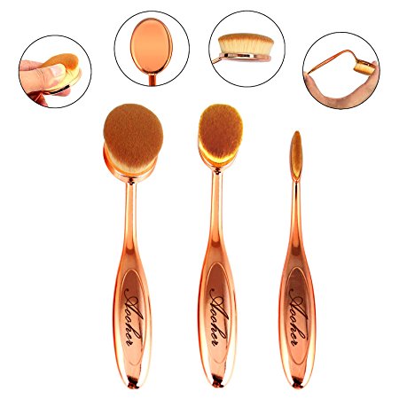Oval Toothbrush Makeup Brush Set , Aooher Cosmetic Foundation Blending Pencil Brushes Kabuki Rose Gold