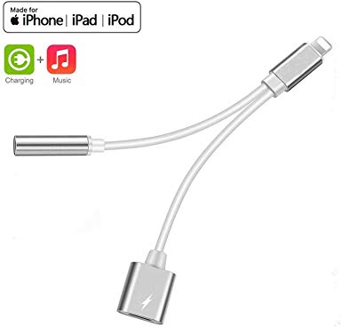 Headphone Jack Adapter for iPhone 11 car Charging Converter 3.5mm Dongle Headphone Adapter for iPhone X/XS MAX/XR / 7 Plus/ 8/8 Plus 2 in 1 Music Cable Charger and Auxiliary Audio Support iOS 12