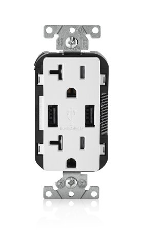 Leviton T5832-W USB Charger/Tamper-Resistant Duplex Receptacle, 20-Amp, White