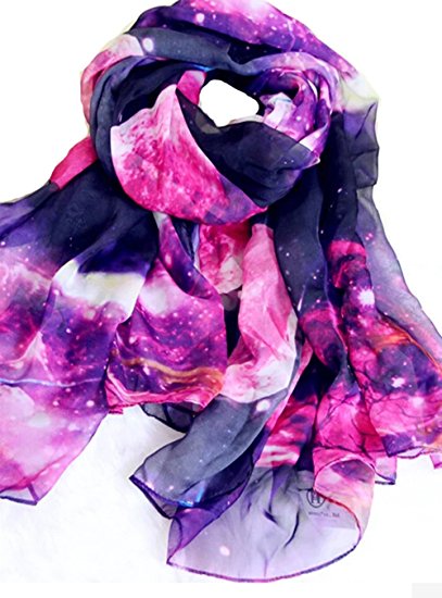 JOYJULY Starry Sky Galaxy Star Space Printing Chiffon Long Wrap Scarves with Gift Box