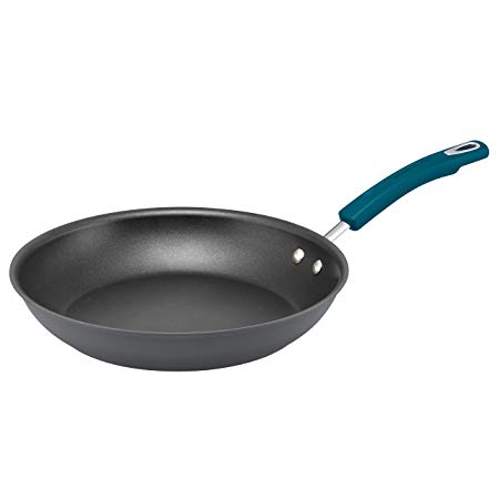 Rachael Ray Hard-Anodized Aluminum Nonstick Skillet, 12.5", Gray with Marine Blue Handles, 12.5-In