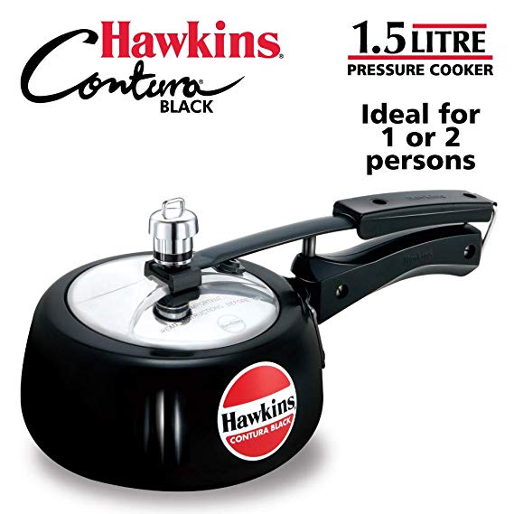 Hawkins Contura Hard Anodised Aluminium Pressure Cooker, 1.5 Liters, Black