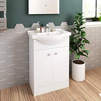 Elegant 560mm Premium Quality Vanity Sink Unit with Ceramic Basin, High Gloss White Vanity unit supplied, Bathroom Storage Furniture
