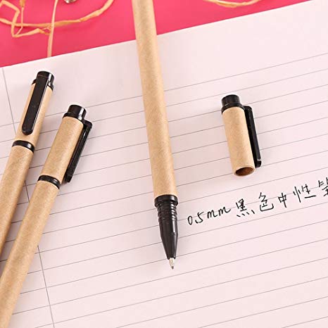 0.5mm Medium Point Writing Gel Ink Rollerball Pen Set Creative Eco Friendly kraft Paper Barrel Pens Premiun Rolling Ball Pens Refillable Pen Office School Home Writing Supplies, Black Ink, 10-Count
