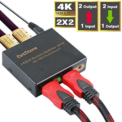 HDMI Splitter 2X2 HDMI Switch HDMI V1.4 Hub-HDCP Passthrough Switchers Support Ultra 4K 2K HD 1080P 3D Auto HDMI Signal Splitter by DotStone