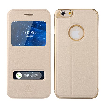 iPhone 6 case, Smart Window View Front Flip Cover W Open Logo Back Folio Case for iPhone 6 4.7" (Gold)