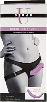 Strap U Double Charmer Premium Silicone Double Dildo Set Penetration with Harness for Women, Men, & Couples, Silicone G-spot Anal Prostate Vagina Adult Toy Strapon Harness, Purple, (AG912)