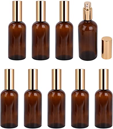 Foraineam 9 Pack 100ml / 3.4 oz. Amber Glass Spray Bottle with Atomizer, Fine Mist Spray, Refillable Container for Perfume, Cleaning Products, Essential Oils