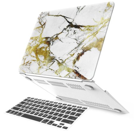 iBenzer - 2 in 1 Soft-Skin Plastic Hard Case Cover & Keyboard Cover for Macbook Air 13.3'' NO CD-ROM (A1369 / A1466), Gold Marble MAD13MBGD 1