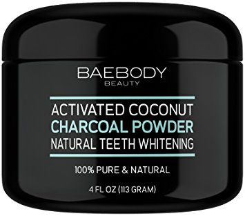 Baebody Teeth Whitening Charcoal Powder - All Natural with Activated Coconut Charcoal and Bentonite Clay. - Large 4 oz