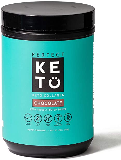 Perfect Keto Collagen Peptides Protein Powder with MCT Oil - Grassfed, GF, Multi Supplement, Best for Ketogenic Diets, Use in Coffee, Shakes for Women & Men - Chocolate
