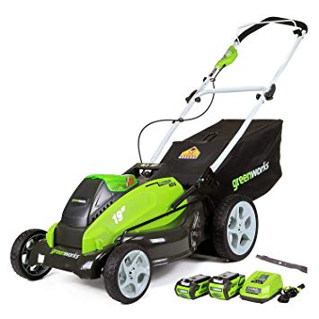 GreenWorks 19-Inch 40V Cordless Lawn Mower with Extra Blade, (1) 4Ah (1) 2Ah Batteries and Charger Included 25223