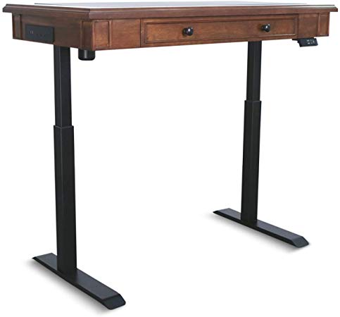 AITERMINAL Electric Standing Desk Single Motor 49.2 x 25.6 Inch Adjustable Height Desk with Inset Utility Drawer Cherry