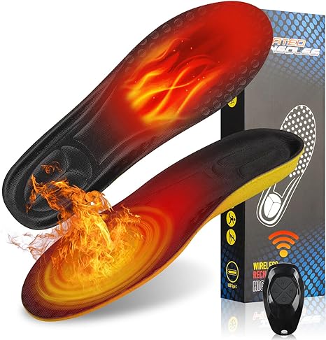 upstartech Rechargeable Heated Insoles for Men Women Electric Heating Insoles, 3 Level Heat Setting Foot Warmer Insoles with Remote Control, Winter Heated Insoles Hunting Boots Skiing (L 8-15)