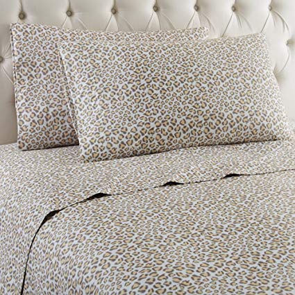 Shavel Home Products Micro Flannel Sheet Set, Queen, Leopard