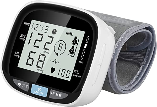 Blood Pressure Machine, Large Adjustable Wrist High Blood Pressure BP Monitors Cuff, Automatic Accurate Digital Portable LCD Screen Irregular Heartbeat Monitor with Intelligent Voice & 99x2 Reading