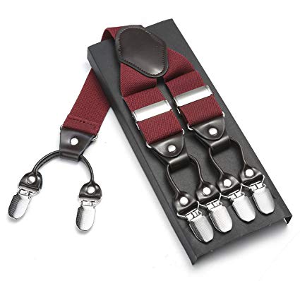 Men braces JIERKU Y shape with 6 clips adjustable and elastic suspenders durable mental clips- Heavy duty