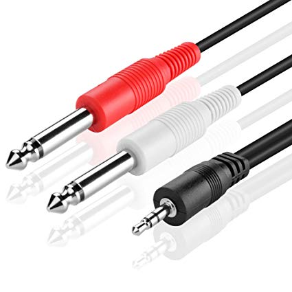 TNP Premium 3.5mm TRS to Dual 1/4 Inch TS Audio Cable - Male 3.5mm 1/8" Stereo AUX Auxiliary to 6.35mm 1/4" Y Adapter Connector Wire Cord Plug Jack (15 Feet)