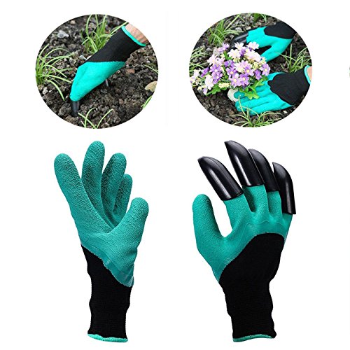 Forever C 1x Green Garden Genie Gloves with Fingertips Unisex Right Claws (4 ABS Plastic Claws) for Digging & Planting Gardening Plastic (1 pair right claws)