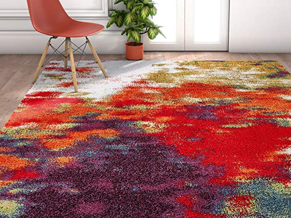 Evocative Saveur Modern Bright Multi ColorModern Abstract Geometric Shag 8 x 11 (7'10'' x 9'10'') Area Rug Plush Carpet