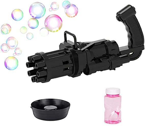 weispo Gatling Bubble Machine Bubble Gun 2021 Cool Toys Gift, 8-Holes Huge Amount Bubble Maker, Summer Outdoor Activities Toys for Boys and Girls (Black).