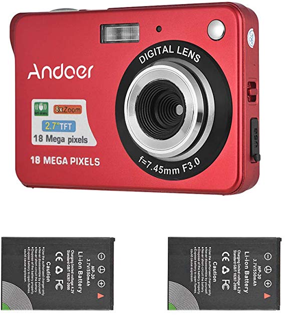 Andoer Mini Digital Camera with 2pcs Rechargeable Batteries 720P HD 8X Digital Zoom Anti-Shake 2.7inch LCD Screen for Kids Children Holiday