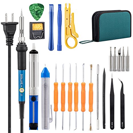 Soldering Iron Kit,Including 60W Temperature Control Soldering Iron,Tips,Solder Sucker,Tin Wire Tube, Anti-static Tweezers,Wire Stripper Cutter,Aid Tools and Pry Tools for iPhone in PU Carry Bag