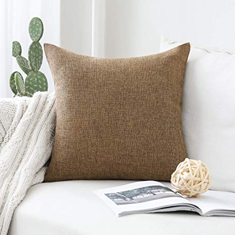 Home Brilliant Decoration Solid Linen Euro Throw Pillowcase Cushion Cover for Living Room, 24x24, Brown
