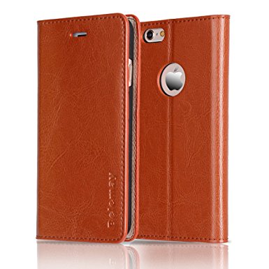 iPhone 6S Plus / 6 Plus Case, Belemay Genuine Cowhide Leather Case Wallet, Folio Wallet Cases Flip Cover with [Kickstand] [Credit Card Holder] [Cash Pouch] for iPhone 6s Plus & iPhone 6 Plus - Brown