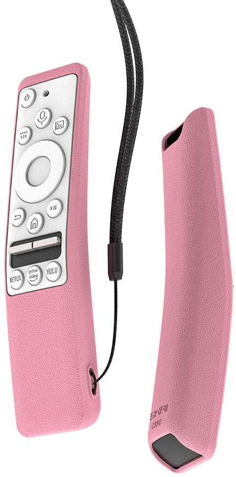 SIKAI Silicone Protective Case for Samsung BN59-01312A Smart TV Remote Shockproof Skin-Friendly Anti-Slip Battery Cover for Samsung QLED 8K 4K TV Remote Anti-Lost with Remote Loop (Pink White)