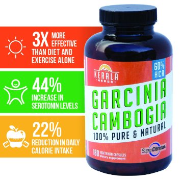 PREMIUM GRADE GARCINIA CAMBOGIA with Super CitriMax by Kerala Herbs for MAXIMUM WEIGHT LOSS at SAFE LEVELS. Natural - 500mg - 180 Capsules