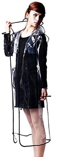 Women's Hooded EVA Raincoat Waterproof Transparent with Black Edge Short