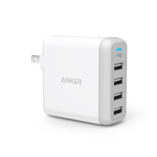 Anker PowerPort 4 40W 4-Port USB Wall Charger Multi-Port USB Charger with Foldable Plug for iPhone 6s  6  6 Plus iPad Air 2 Galaxy S6 Note 5 and More