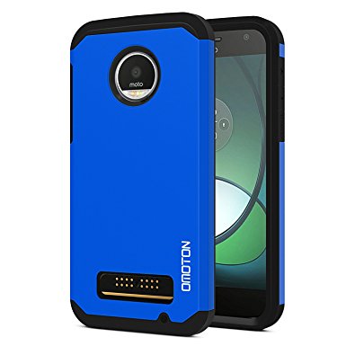 OMOTON Moto Z Play Case - Dual-Layer [Soft TPU Interior] [Durable PC Exterior] Shock Case For Motorola Moto Z Play Droid, Blue