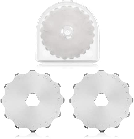 2 Pieces 45 mm Perforating Rotary Replacement Blades 45 mm Rotary Cutter Blades with Plastic Box for Crochet Edge Cutting Crafting Sewing Leather Paper Cardstock