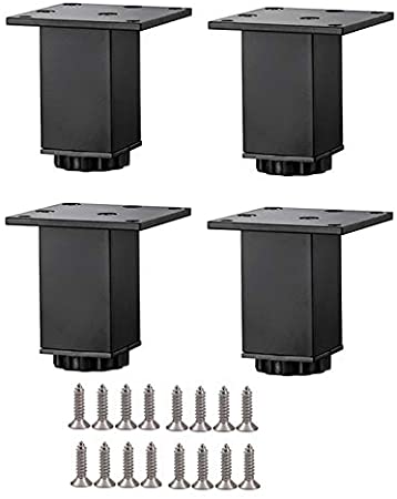 Furniture Cabinet Furniture Legs，Sofa Table Kitchen Adjustable Feet,Metal Legs, with 16 Screws, Aluminum Alloy Furniture Legs (4 pcs-Black) (1.97″)