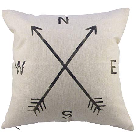 Decorhome Retro Cotton Linen Square Vintage Throw Pillow Case Shell Decorative Cushion Cover Pillowcase Compass 18 "X18 "
