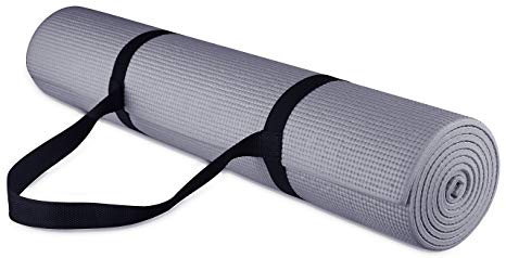 BalanceFrom GoYoga All Purpose High Density Non-Slip Exercise Yoga Mat with Carrying Strap, 1/4", Grey