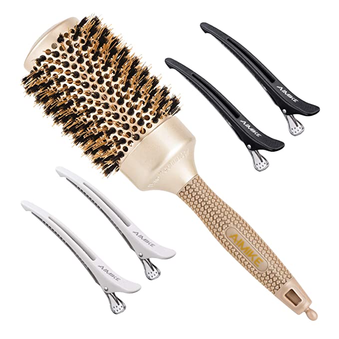 AIMIKE Round Brush for Women Blow Drying, Nano Thermal Ceramic & Ionic Tech Hair Brush, Large Round Barrel Brush with Boar Bristles, Professional Roller Brush for Styling and Blowout Volume, 2 Inch