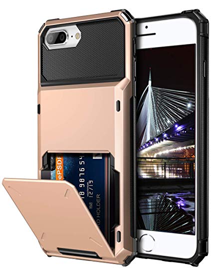 Vofolen Case for iPhone 8 Plus 7 Plus 6s Plus Wallet Card Holder 4-Slot Pocket Scratch Resistant Dual Layer Protective Bumper Rugged Rubber Armor Hard Shell Cover for iPhone 6 6S 7 8 Plus Rose Gold