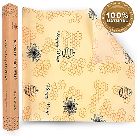 Large Reusable Beeswax Food Wrap Roll 32 cm x 1.2m – Cut to Fit; for Sandwiches, Cheese, Vegetables