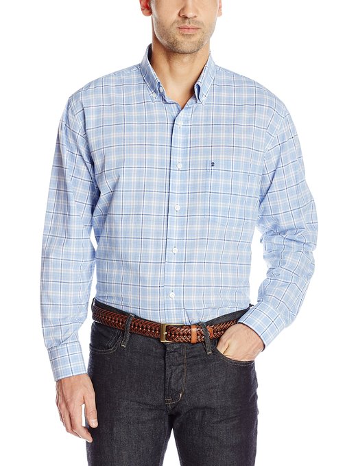 IZOD Men's Long Sleeve Hamilton Poplin Medium Plaid Shirt