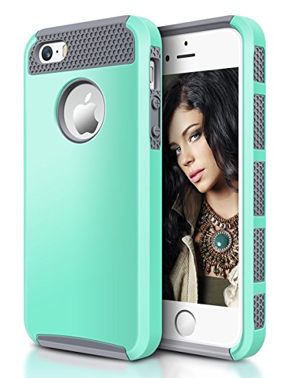 iPhone SE Hybrid Case, iPhone 5S Case Design, Easylife iPhone 5 Cases Hard Cover TPU Rugged Bumper Heavy Duty Defender Armor Shockproof Anti-Scratch Protective for Apple iPhone SE 5S 5(Teal Grey)