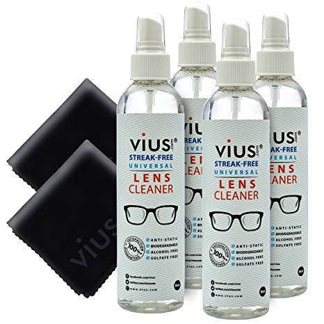 Lens Cleaner â€“ vius Premium Lens Cleaner Spray for Eyeglasses, Cameras, and Other Lenses - Gently Cleans Bacteria, Fingerprints, Dust, Oil (8oz 4-Pack)