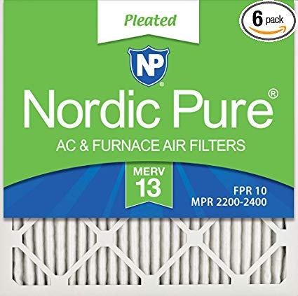 Nordic Pure 16x16x1 MERV 13 Pleated AC Furnace Air Filters, 6 Pack, 16x16x1M13-6,