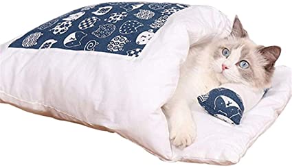 Maemukilabe Warm Cat Sleeping Bags Self-Warming Sleeping Bed with Pillow Removable Anti-Slip Pet Cave with Zipper